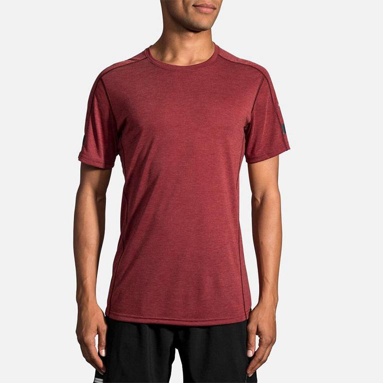 Brooks DISTANCE Short Sleeve Running Shirt Mens Outlet - Red (DCG406537)